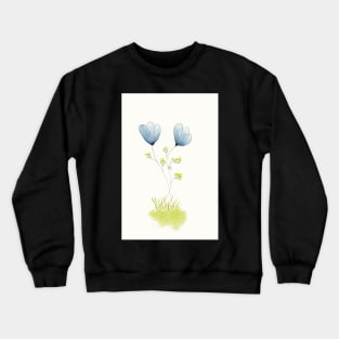 Two Blue Flowers in Pen Ink and Watercolor Crewneck Sweatshirt